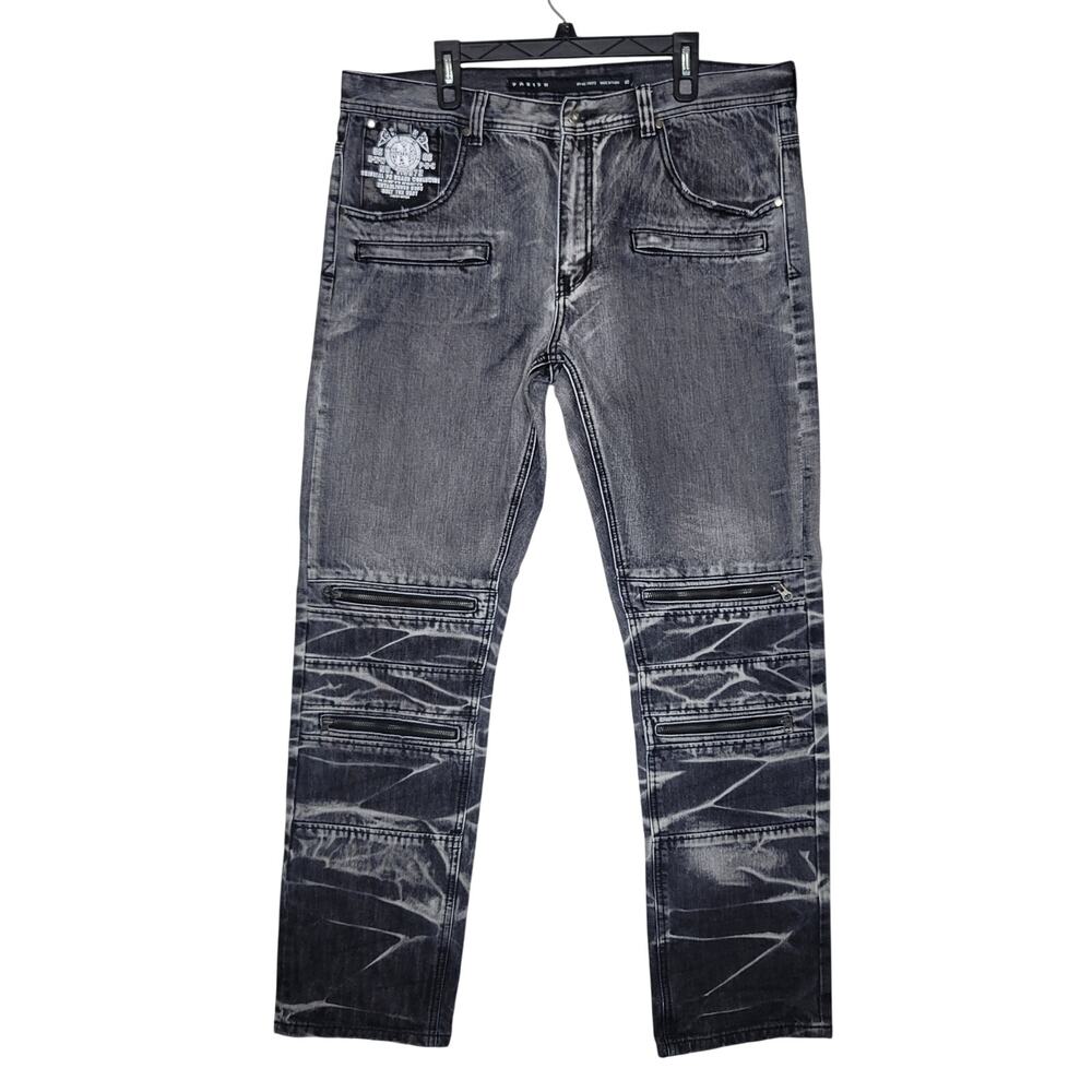 Parish Nation Jeans Mens 40x33 Black Acid Wash Streetwear Y2K Biker Moto Rigid